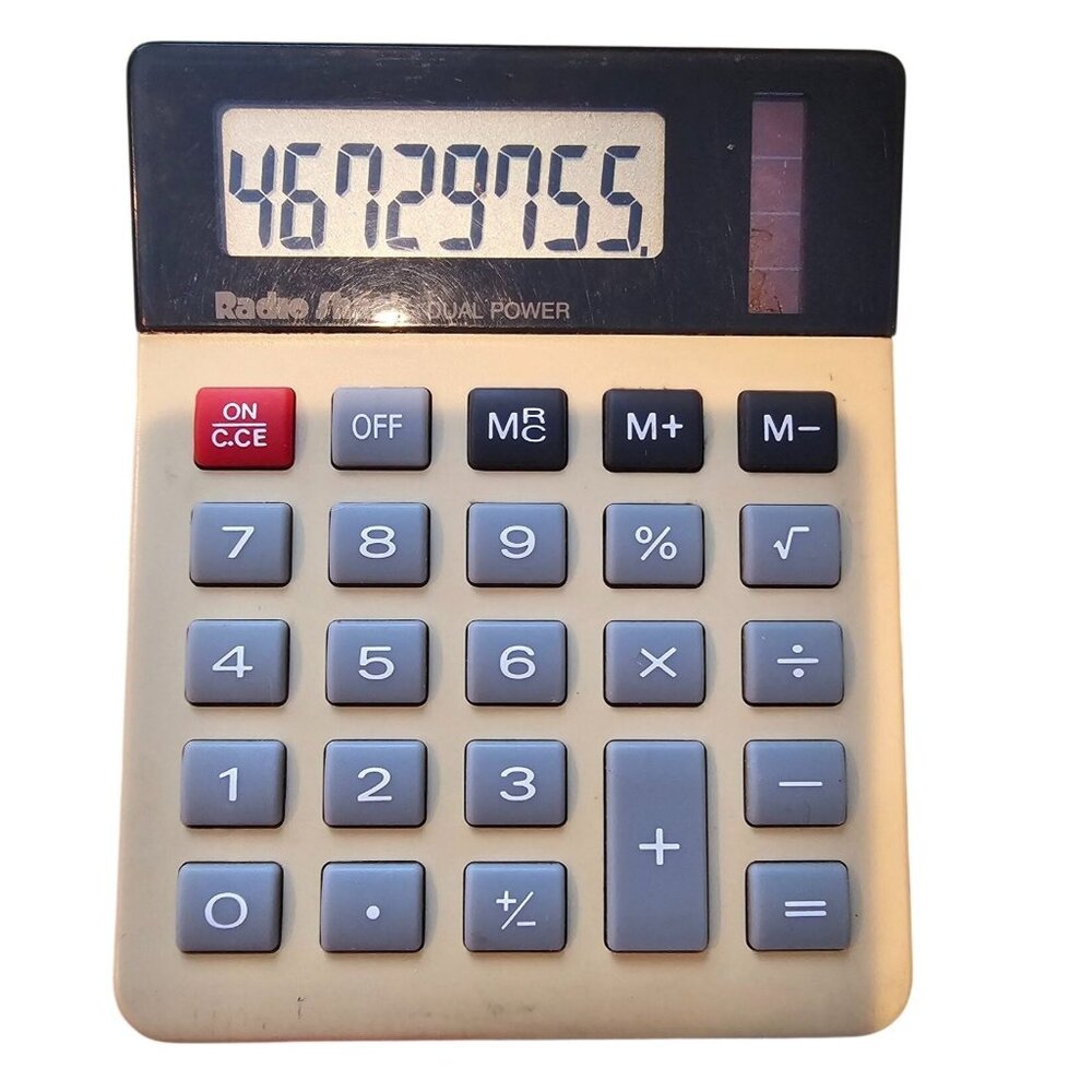 Radio Shack Dual Power Calculator EC-2031 Solar AA Battery Beige Black Vintage